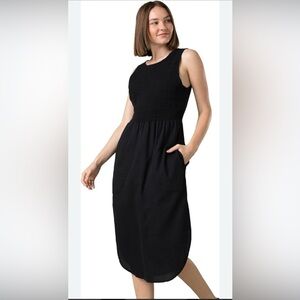 NWT prAna Seakissed Smocked Bodice Organic Cotton Dress in Black Size Large